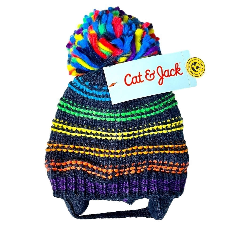 Cat & Jack Newborn Hat & Mitten Set Navy/Multi New With Tags